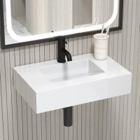 White Rectangular Wall Hung Basin with Hidden Waste 600mm - Oslo