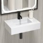 White Rectangular Wall Hung Basin with Hidden Waste 600mm - Oslo
