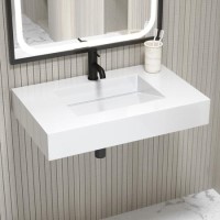 White Rectangular Wall Hung Basin with Hidden Waste 800mm - Oslo