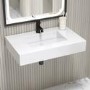 White Rectangular Wall Hung Basin with Hidden Waste 800mm - Oslo