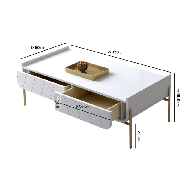 Large White and Gold Curved Coffee Table - Olis