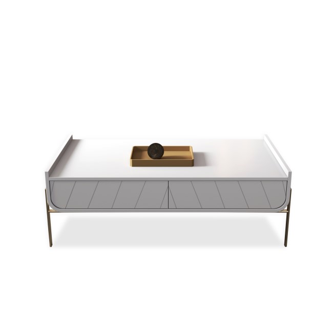 GRADE A1 - White and Gold Curved Coffee Table - Olis