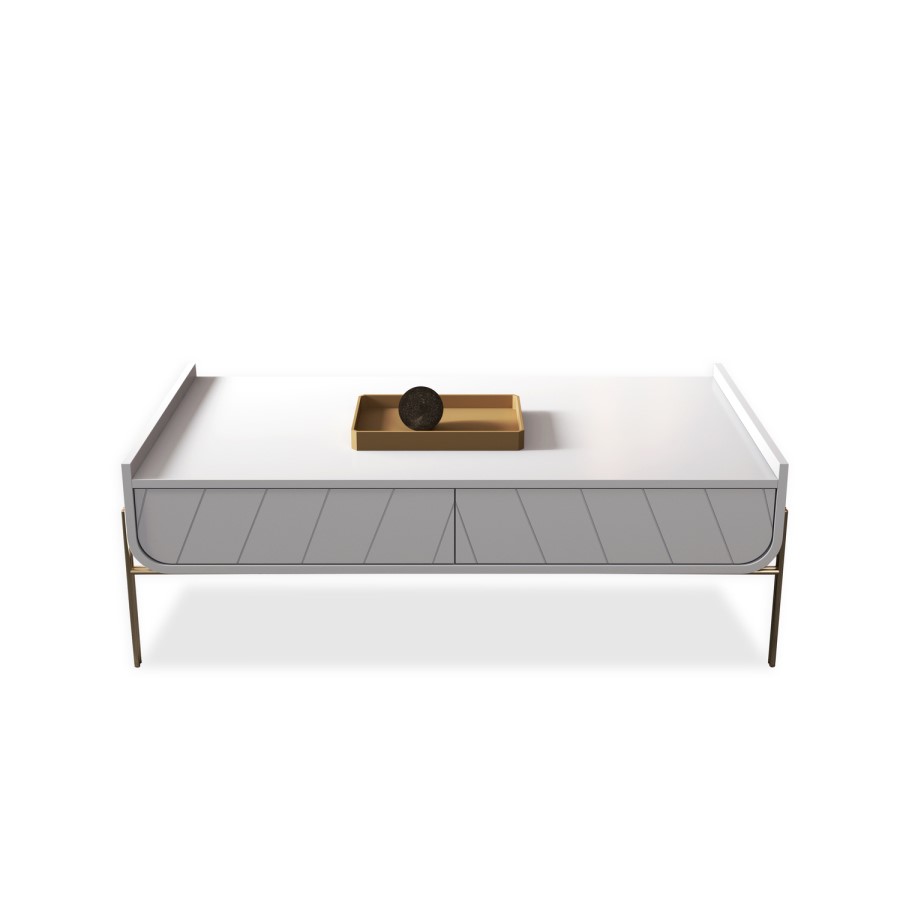 Large White and Gold Curved Coffee Table - Olis