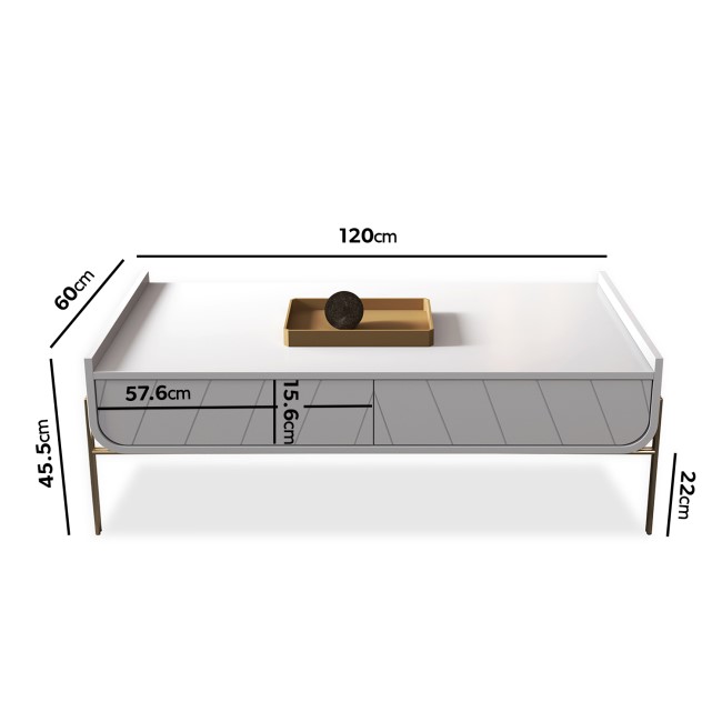 GRADE A1 - White and Gold Curved Coffee Table - Olis