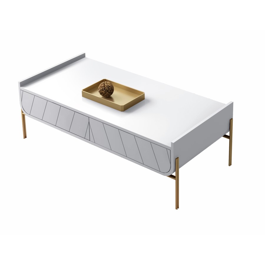 Large White and Gold Curved Coffee Table - Olis