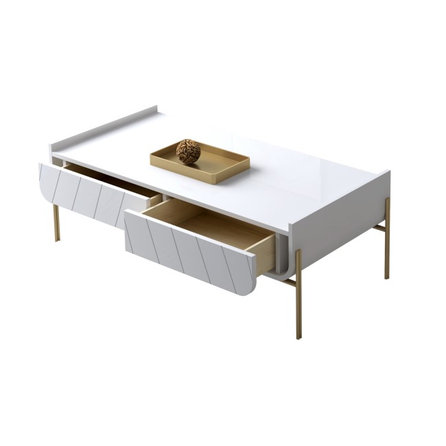 GRADE A1 - White and Gold Curved Coffee Table - Olis