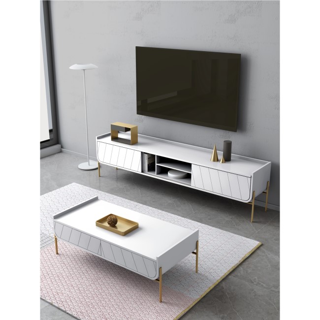 GRADE A1 - White and Gold Curved Coffee Table - Olis