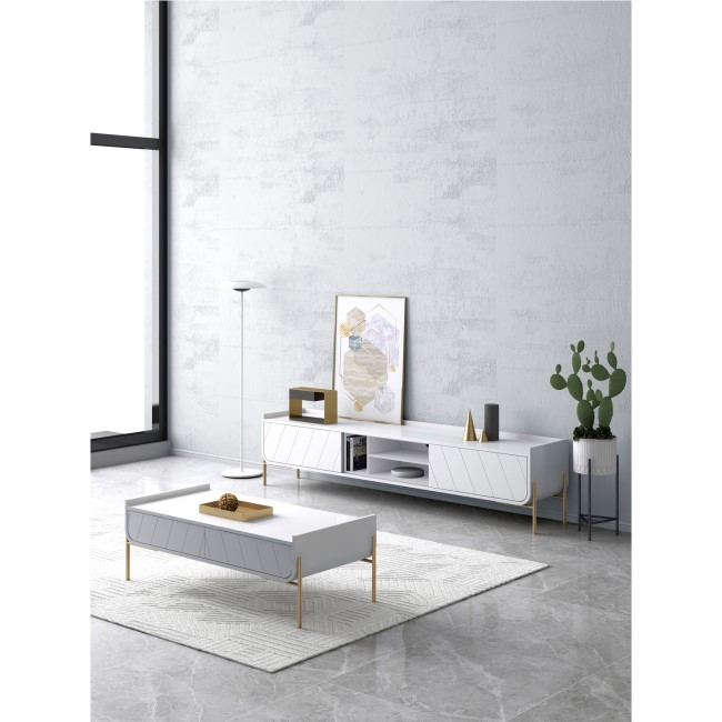 GRADE A1 - White and Gold Curved Coffee Table - Olis