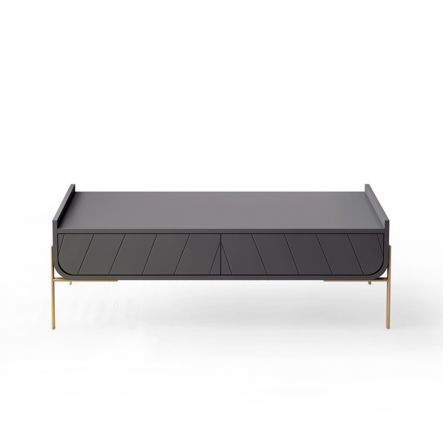 GRADE A1 - Dark Grey and Gold Curved Coffee Table - Olis