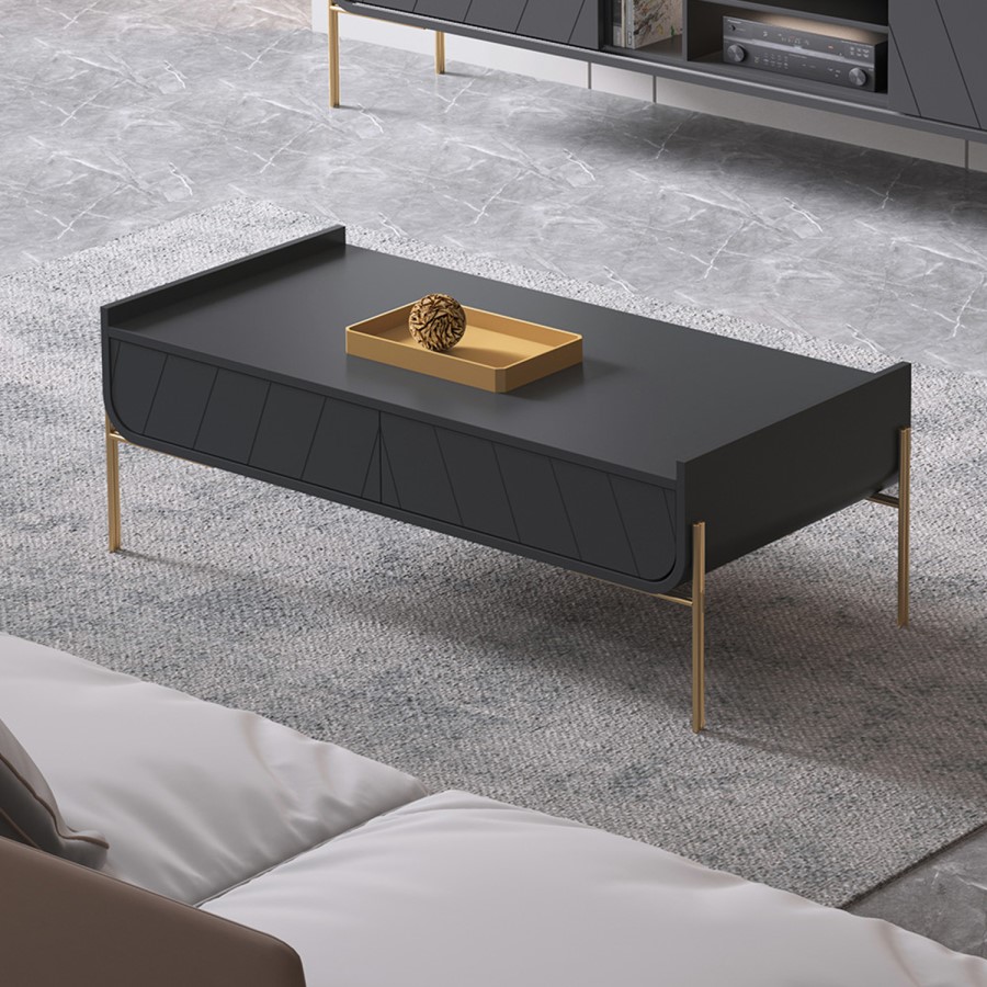 GRADE A1 - Dark Grey and Gold Curved Coffee Table - Olis