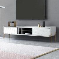 GRADE A2 - Large White TV Unit with Storage - TV's up to 70" - Olis