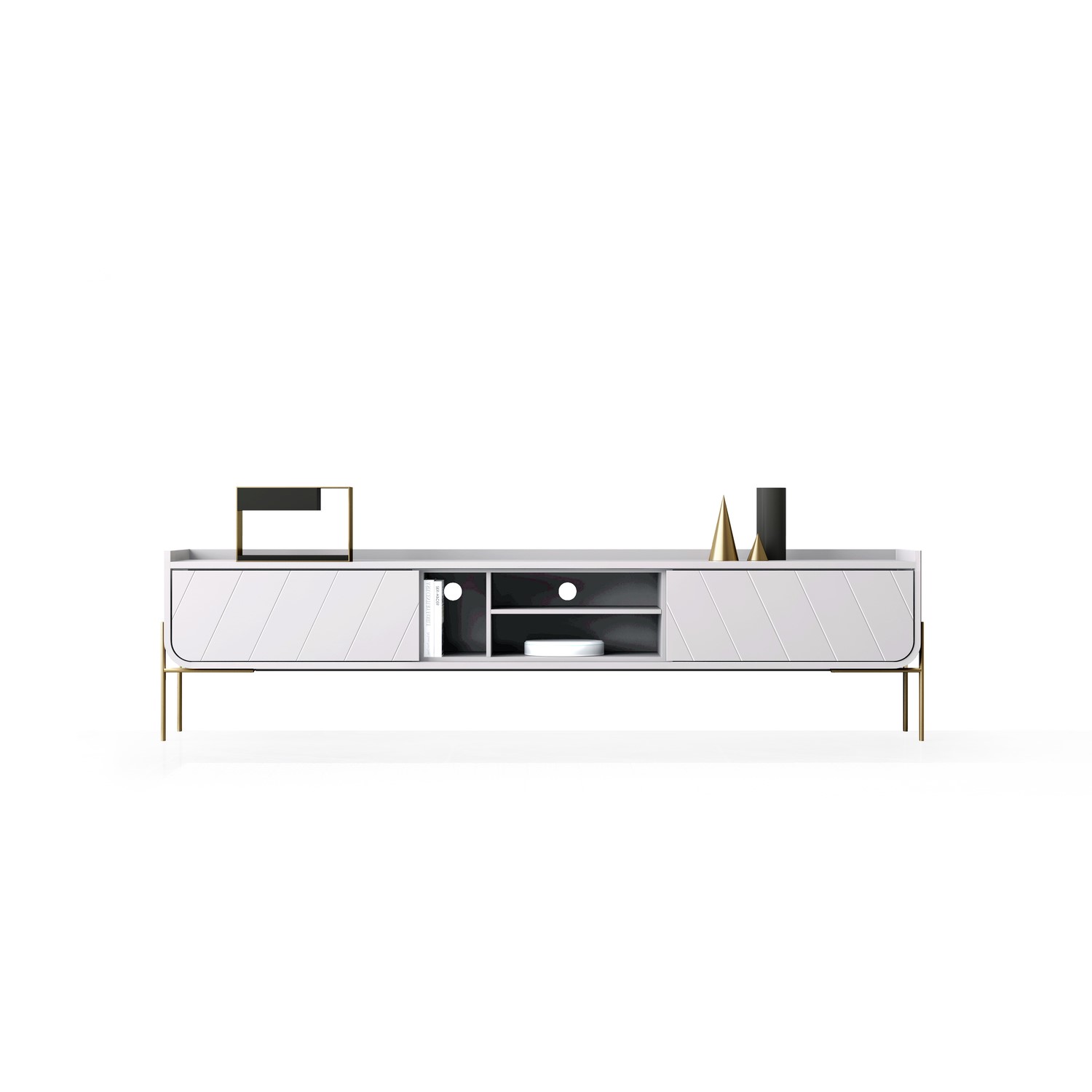 Wide White TV Stand with Storage - TV's up to 70