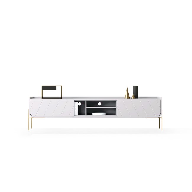 Wide White TV Stand with Storage - TV's up to 70" - Olis