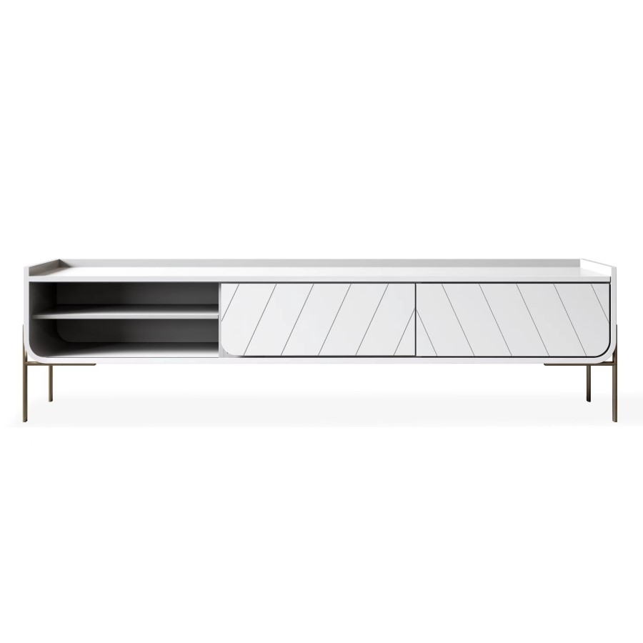 GRADE A2 - White and Gold Curved TV Unit - TV's up to 70" - Olis