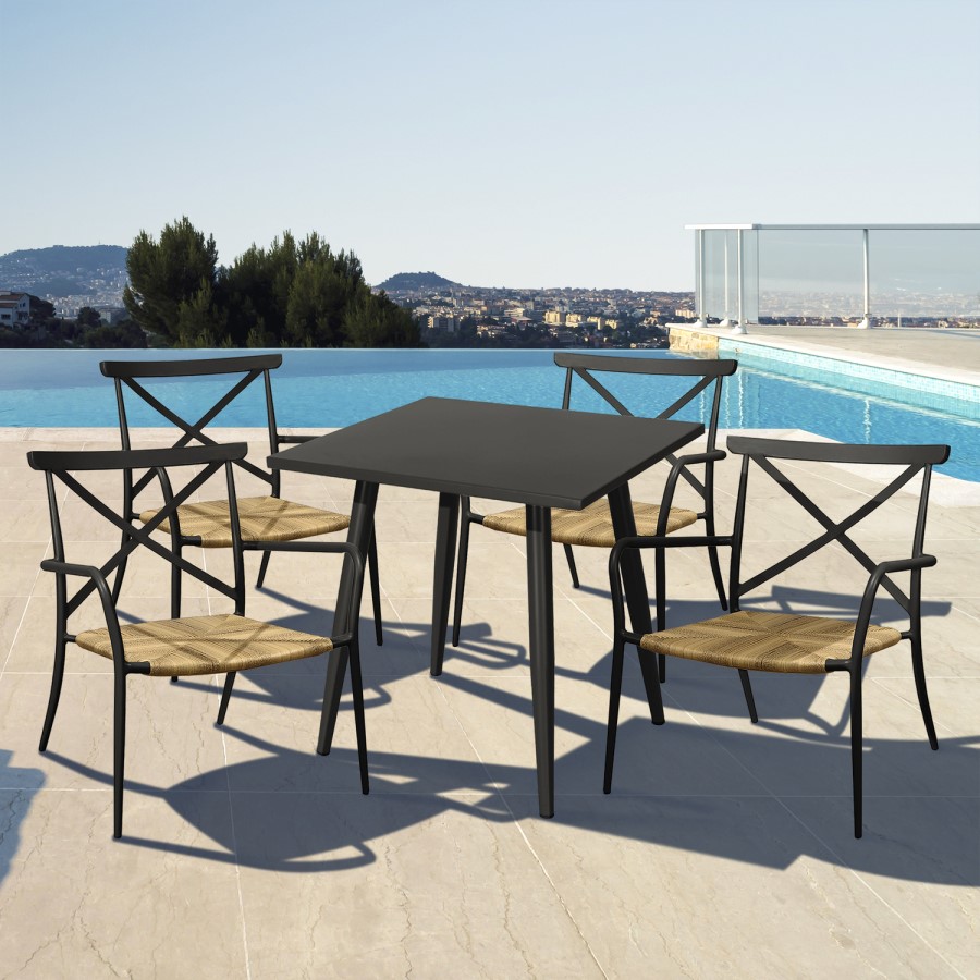 Metal Garden Table & Chairs Patio Set in Black