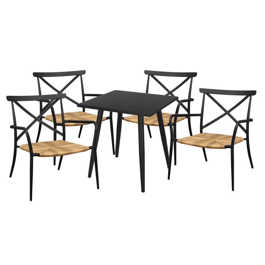 Metal Garden Table & Chairs Patio Set in Black