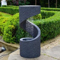 Dark Grey Granite Spiral Outdoor Electric Water Feature - Ivyline 