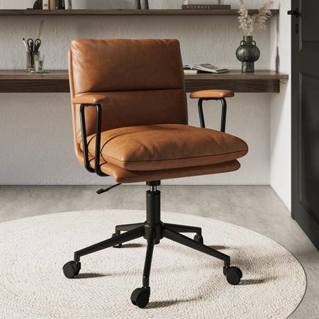 Tan Faux Leather Swivel Office Chair - Otis - Furniture123