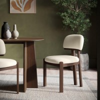 Set of 2 Walnut and Cream Upholstered Dining Chairs - Otto