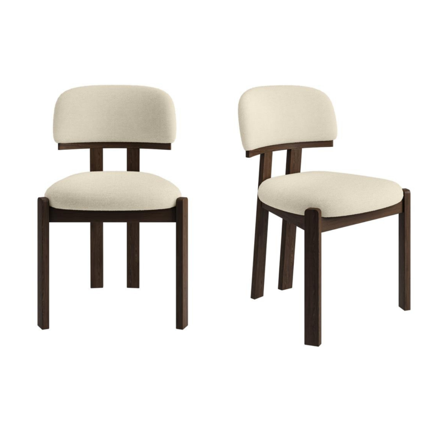 Set of 2 Walnut and Cream Upholstered Dining Chairs - Otto