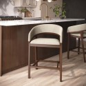 OWE001S Walnut & Beige Upholstered Curved Kitchen Stool with Back - Owen
