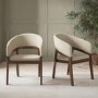 Set of 2 Walnut and Beige Upholstered Curved Dining Chairs - Owen