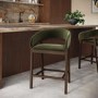 ALMOST PERFECT - Walnut & Olive Green Velvet Curved Kitchen Stool with Back - Owen