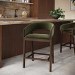 Walnut & Olive Green Velvet Curved Kitchen Stool with Back - Owen