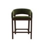 ALMOST PERFECT - Walnut & Olive Green Velvet Curved Kitchen Stool with Back - Owen