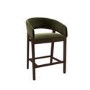 ALMOST PERFECT - Walnut & Olive Green Velvet Curved Kitchen Stool with Back - Owen