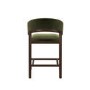 ALMOST PERFECT - Walnut & Olive Green Velvet Curved Kitchen Stool with Back - Owen