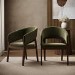 Set of 2 Walnut & Olive Green Velvet Curved Dining Chairs - Owen