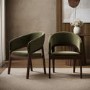 Set of 2 Walnut & Olive Green Velvet Curved Dining Chairs - Owen