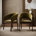 OWE003 Set of 2 Walnut & Olive Green Velvet Curved Dining Chairs - Owen