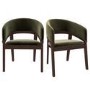 Set of 2 Walnut & Olive Green Velvet Curved Dining Chairs - Owen