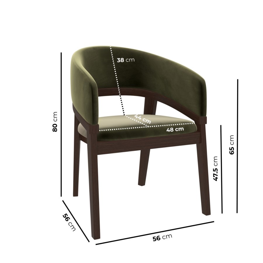 Set of 2 Walnut & Olive Green Velvet Curved Dining Chairs - Owen