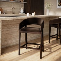 Walnut & Chocolate Brown Velvet Curved Kitchen Stool with Back - Owen