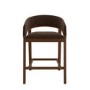 Walnut & Chocolate Brown Velvet Curved Kitchen Stool with Back - Owen