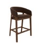 Walnut & Chocolate Brown Velvet Curved Kitchen Stool with Back - Owen
