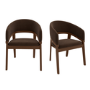 Set of 2 Walnut & Brown Velvet Curved Dining Chairs - Owen
