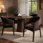 Set of 4 Walnut & Brown Velvet Curved Dining Chairs - Owen