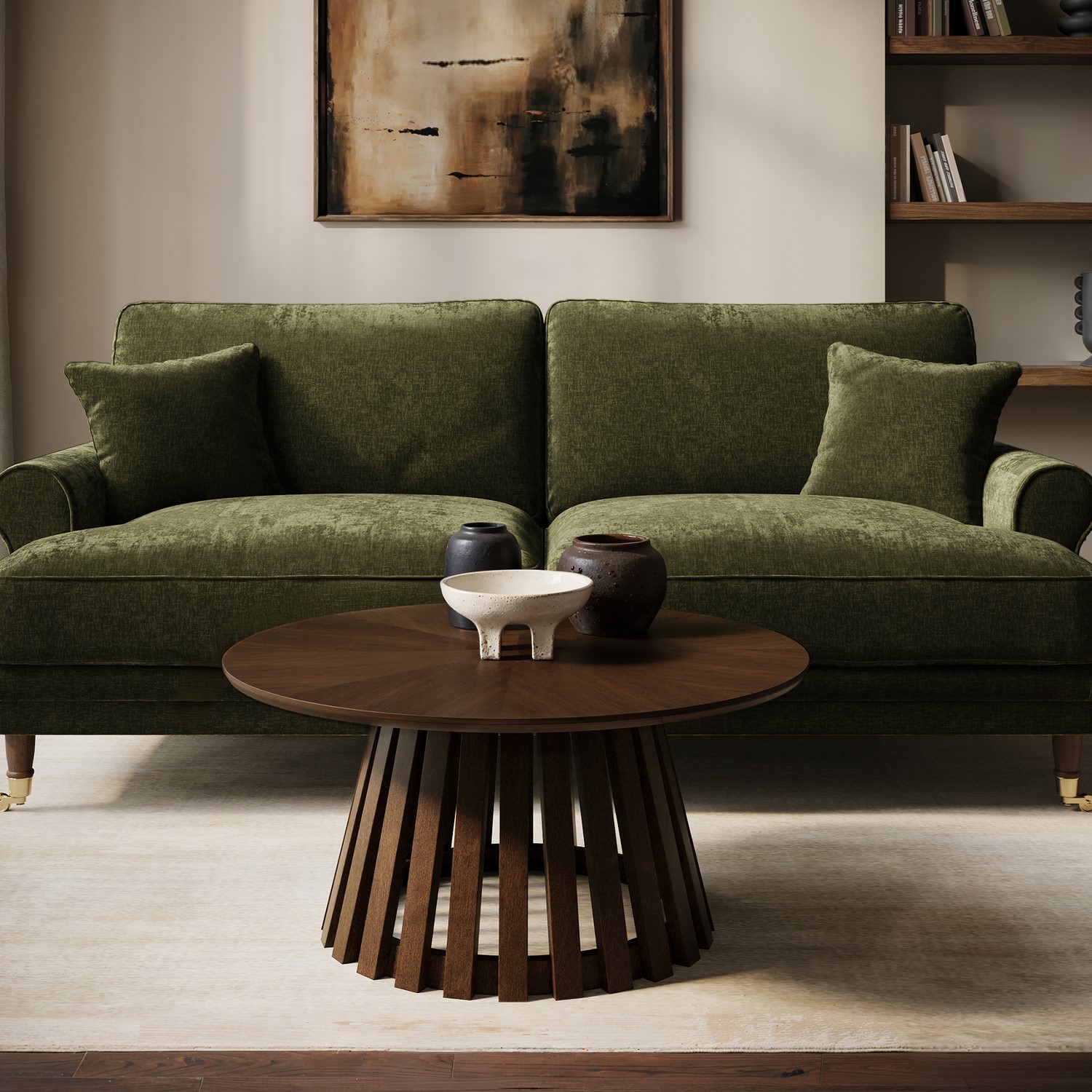 Large Round Walnut Pedestal Coffee Table