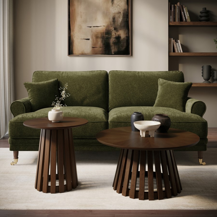 Round Walnut Pedestal Side Table - Owen