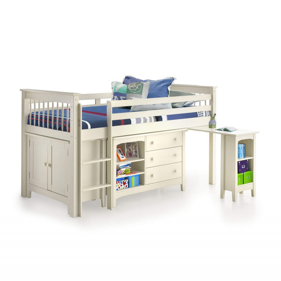 Oxford Cream Mid Sleeper Bed with Pull Out Desk Ladder fixes to