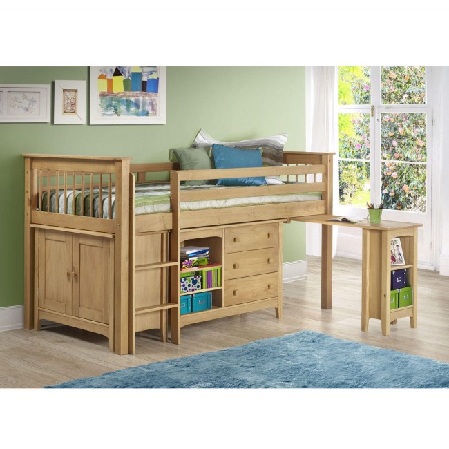 GRADE A1 - Oxford Pine Mid Sleeper Bed with Pull Out Desk - Ladder fixes to either side!