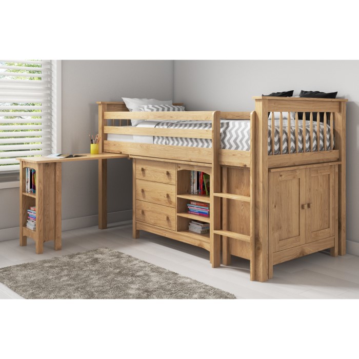 Oxford Pine Mid Sleeper Bed with Pull Out Desk Ladder fixes to either
