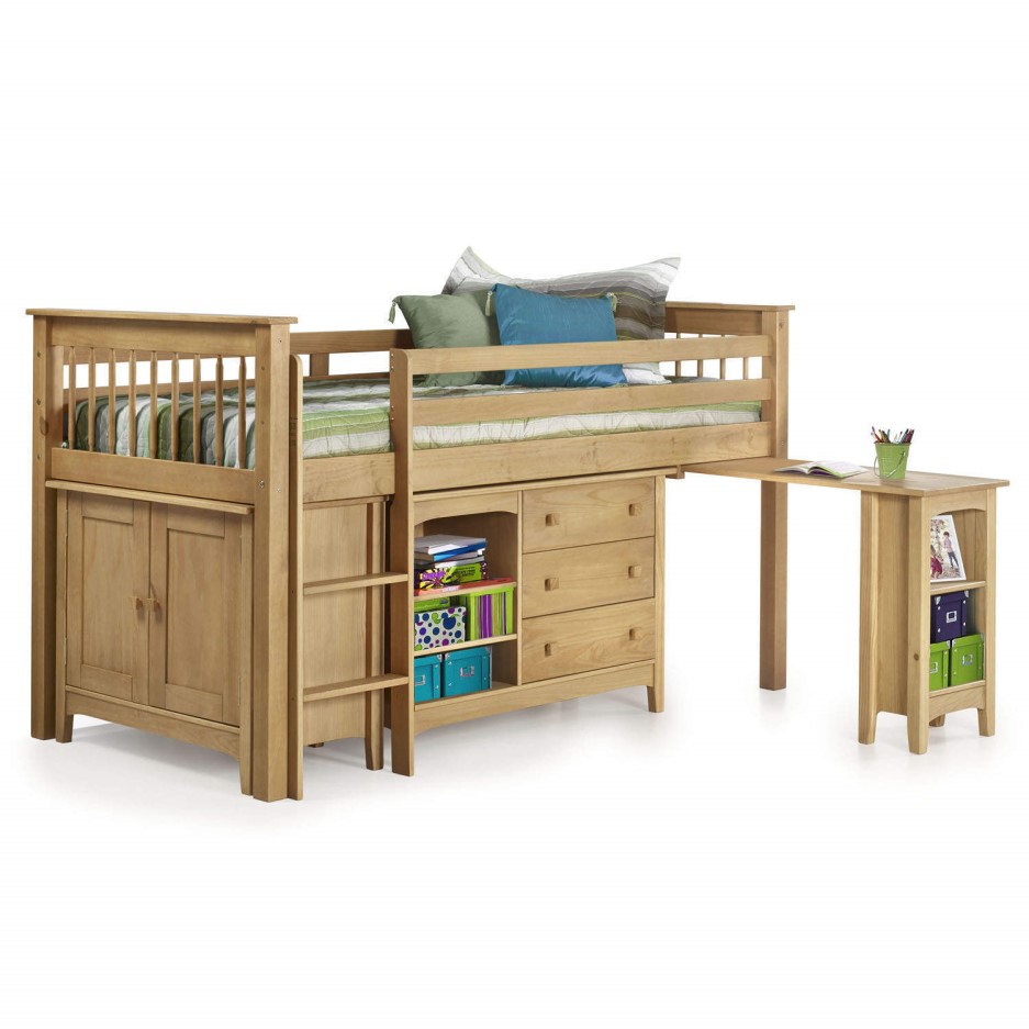 Oxford Pine Mid Sleeper Bed with Pull Out Desk - Ladder fixes to either