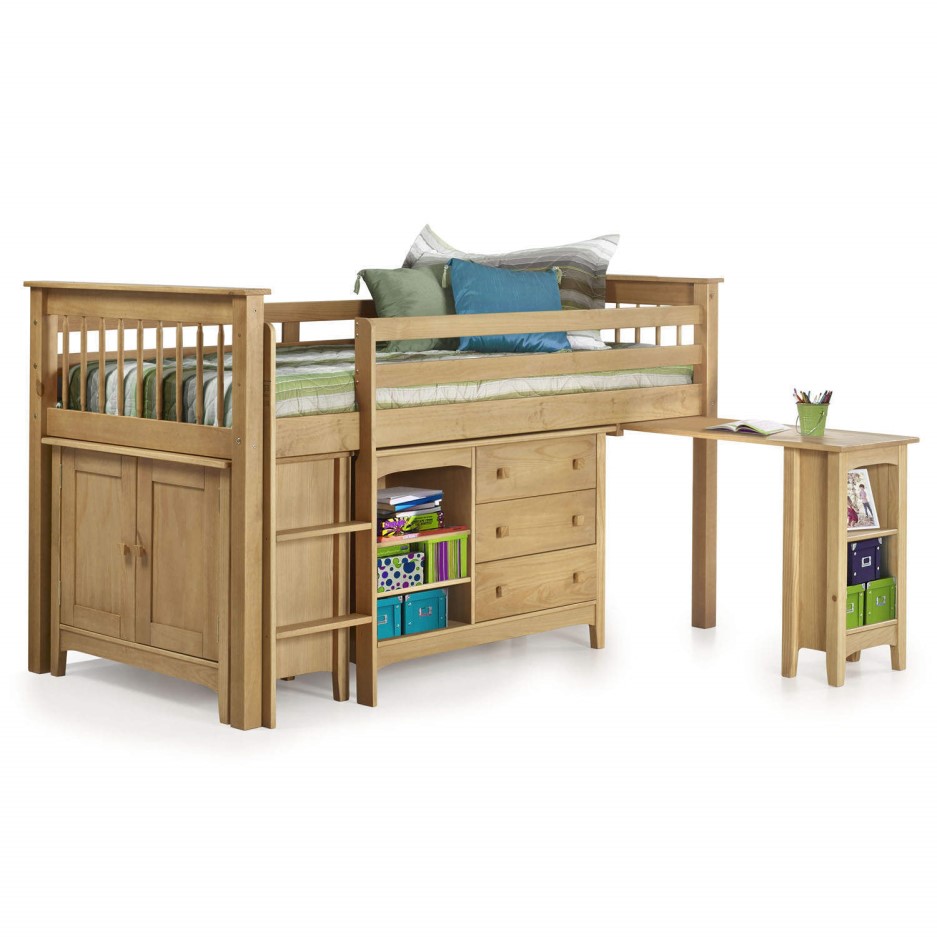 Bed With Pull Out Desk Oxford Pine Mid Sleeper Bed with Pull Out Desk - Ladder fixes to either