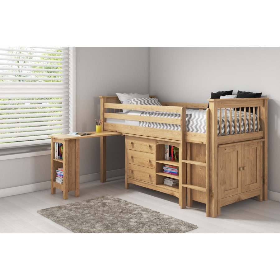 GRADE A1 - Oxford Pine Mid Sleeper Bed with Pull Out Desk - Ladder fixes to either side!