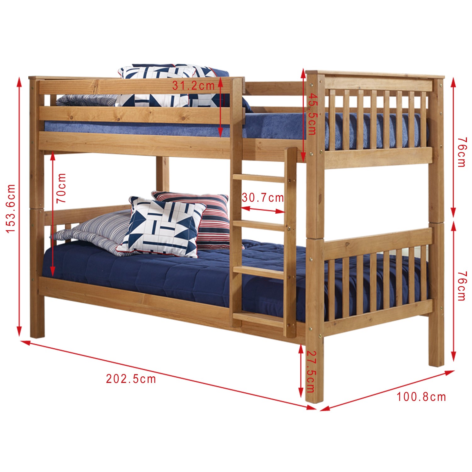 Oxford Pine Single Bunk Bed Ladder, Ladder Dimensions For Bunk Bed